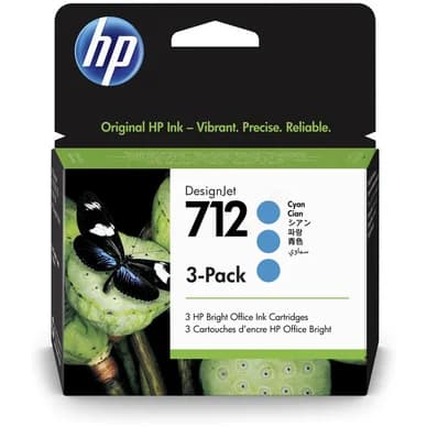 HP HP 712 Mustepatruuna Cyan 3-pakkaus 3ED77A Vastaa: N/A