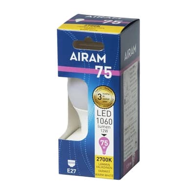 AIRAM LED-lamppu E27 12W 1050 luumen 2700K 4713461 Vastaa: N/A – Airam