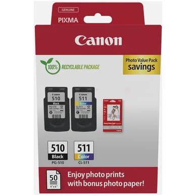 Canon Multipack PG-510 & CL-511 + 50 arkkia valokuvapaperi 2970B017 Vastaa: N/A