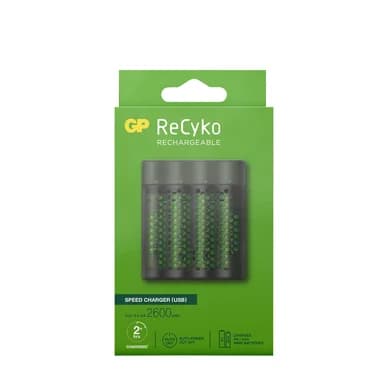 GP BATTERIES GP ReCyko Speed ​​​​akkulaturi USB sis. 4 kpl AA 2600mAh 202239 Vastaa: N/A – GP BATTERIES
