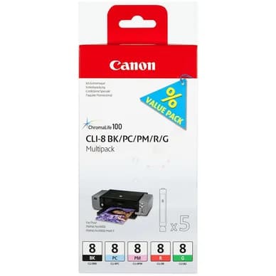 Canon Mustepatruuna MultiPack Bk,PC,PM,R,G. 5-pack 0620B027 Vastaa: N/A