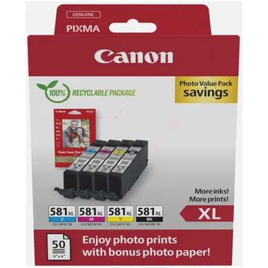 Canon CLI-581XL Mustepatruuna MultiPack + PP 201 A6, 50 sivua 2052C006 Vastaa: N/A – Canon