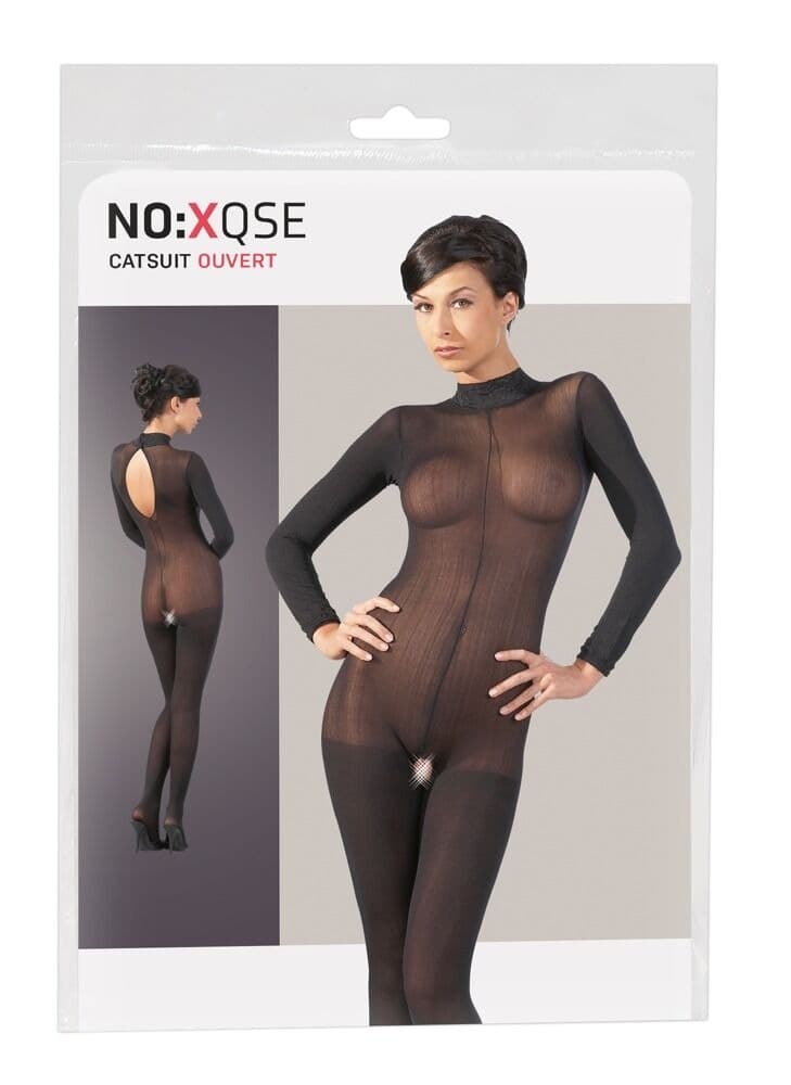 NO:XQSE läpikuultava catsuit avoimella haaroilla ja pitsikauluksella