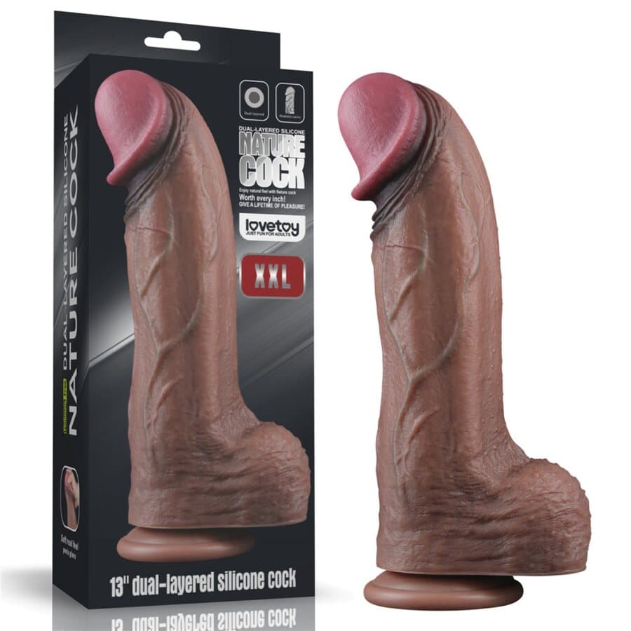Lovetoy Nature Cock XXL Dildo – Dual-Layer Platinasilikoni, 33 cm Imukupilla