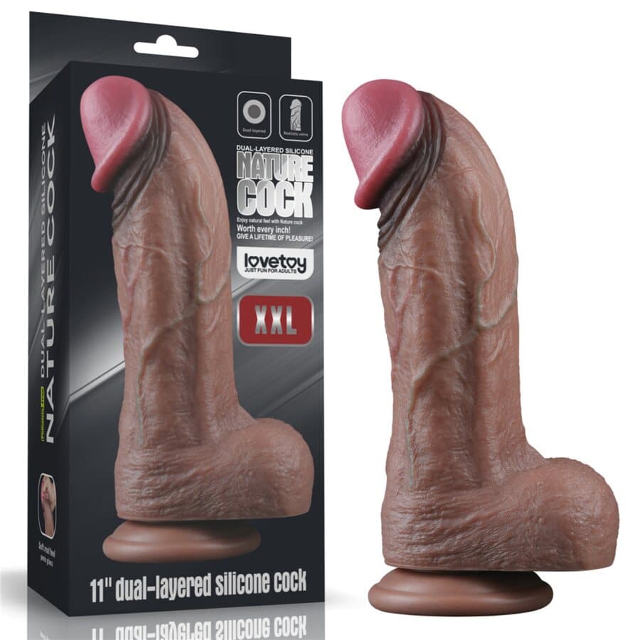 Lovetoy Nature Cock XXL – Realistinen Dual Density Silikoni­dildo 28 cm Imukupilla