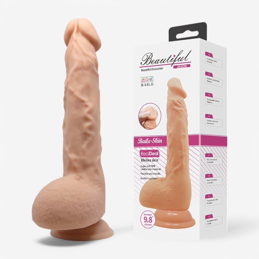 Beautiful Dildos Beautiful Jason – realistinen & taipuisa dildo 24 cm, Ø 4 cm, vaalea, imukupilla