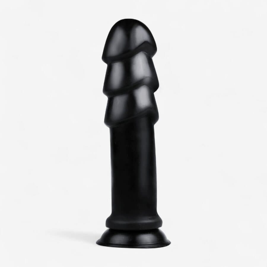 Buttr XXL Musta Dildo Imukupilla – 28,9 cm Taipuisa PVC