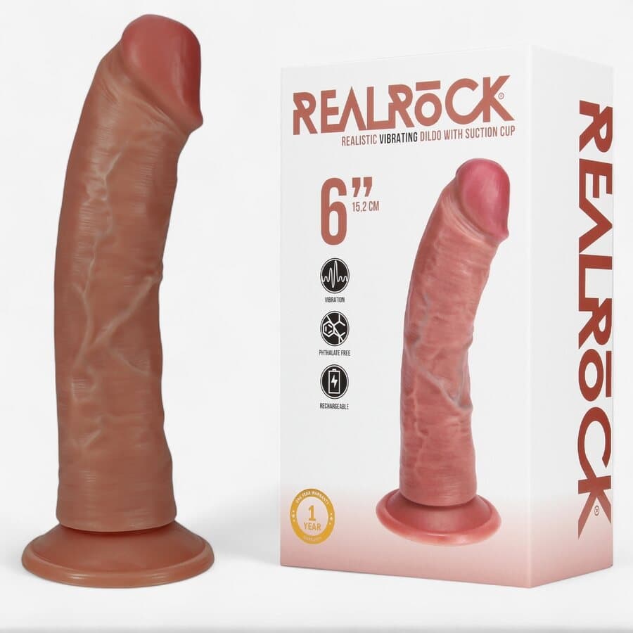Real Rock Värisevä Realistinen Dildo Imukupilla – 15,5 cm Kaareva, Ladattava