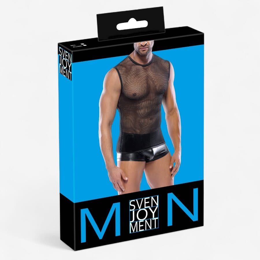 Svenjoyment Miesten Verkkopaita – Rohkea Musta Mesh-Paita Lihaksia Korostava – Svenjoyment