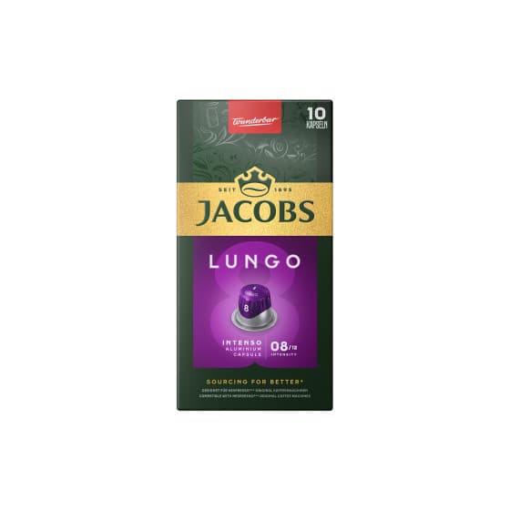 JACOBS Lungo 8 Intenso kahvikapselit Nespresso®-kahvinkeittimiin, 10 kpl.