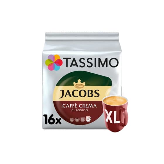 Kahvikapselit Tassimo Caffè Crema Classico XL (yhteensopiva Bosch Tassimo -kapselikeitinten kanssa), 16 kpl. – Tassimo