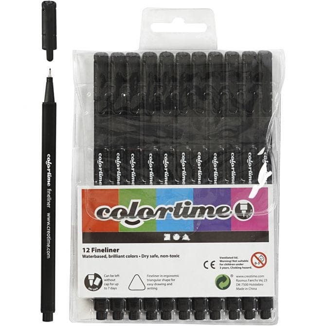 Mustat tussit - Colortime Fineliner, 12kpl