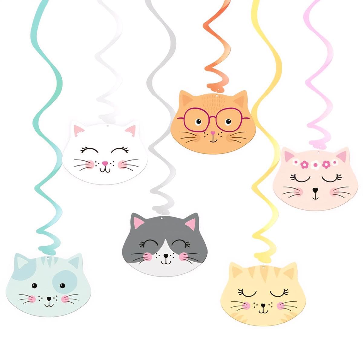 Roikkuvat kierrekoristeet - Kissat Pastelli, Moniväriset, 6 kpl