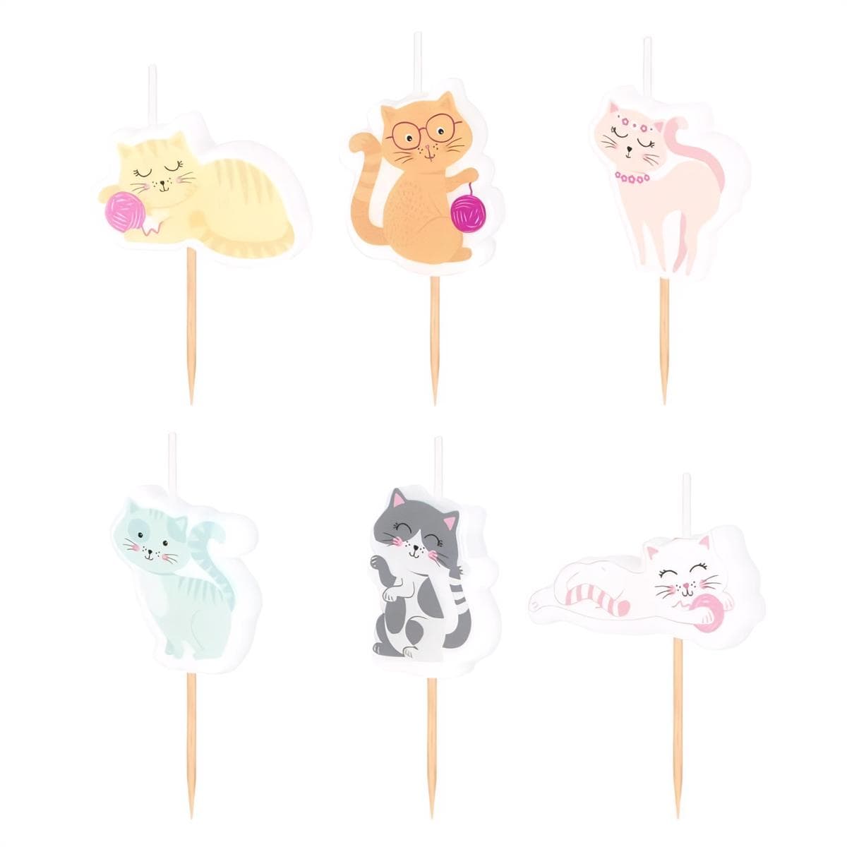 Kakkukynttilät - Kissat Pastelli, 6 kpl