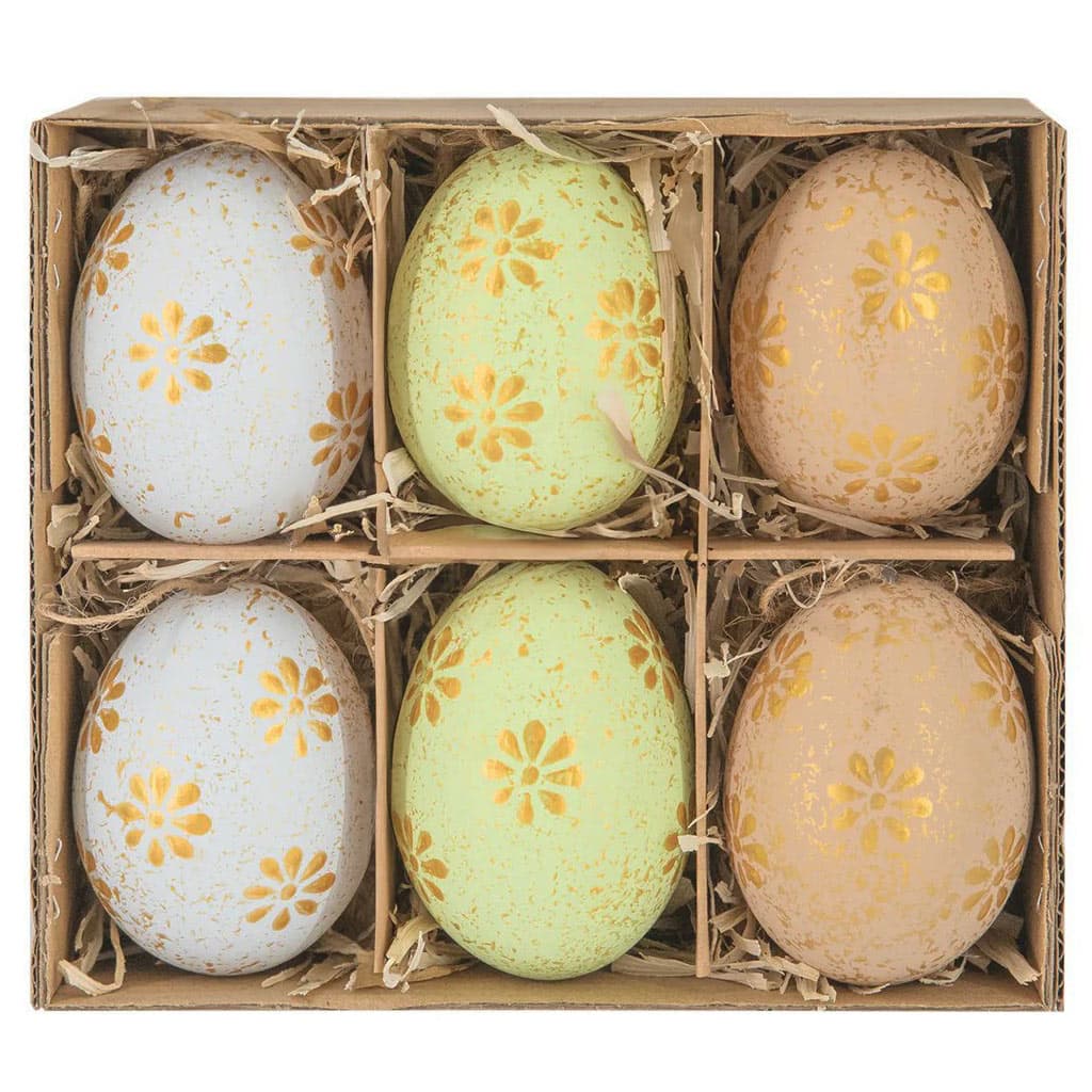 Ripustettavat pääsiäismunat aidot – Luonnon sävyt kukkakuviolla, 6cm, 6kpl