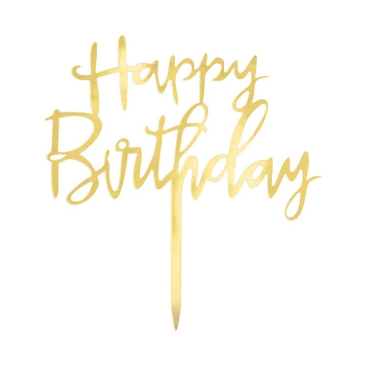 Akryylinen kakkukoriste - Happy birthday, kulta, 13cm