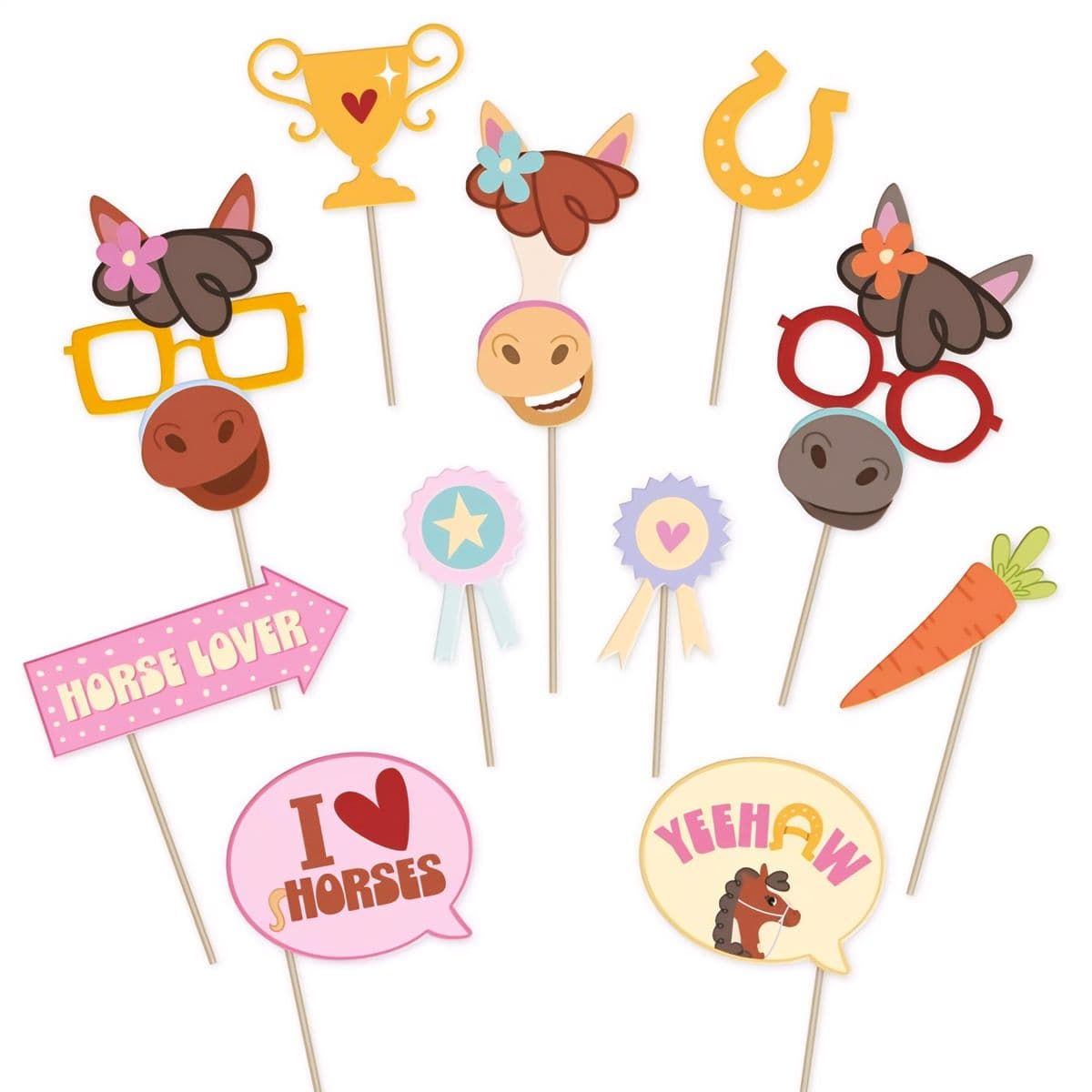 Photo Booth rekvisiitta - Söpöt hevoset, 11 kpl