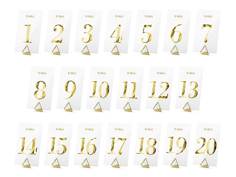 Pöytänumerot, Läpinäkyvät-kulta, 1-20