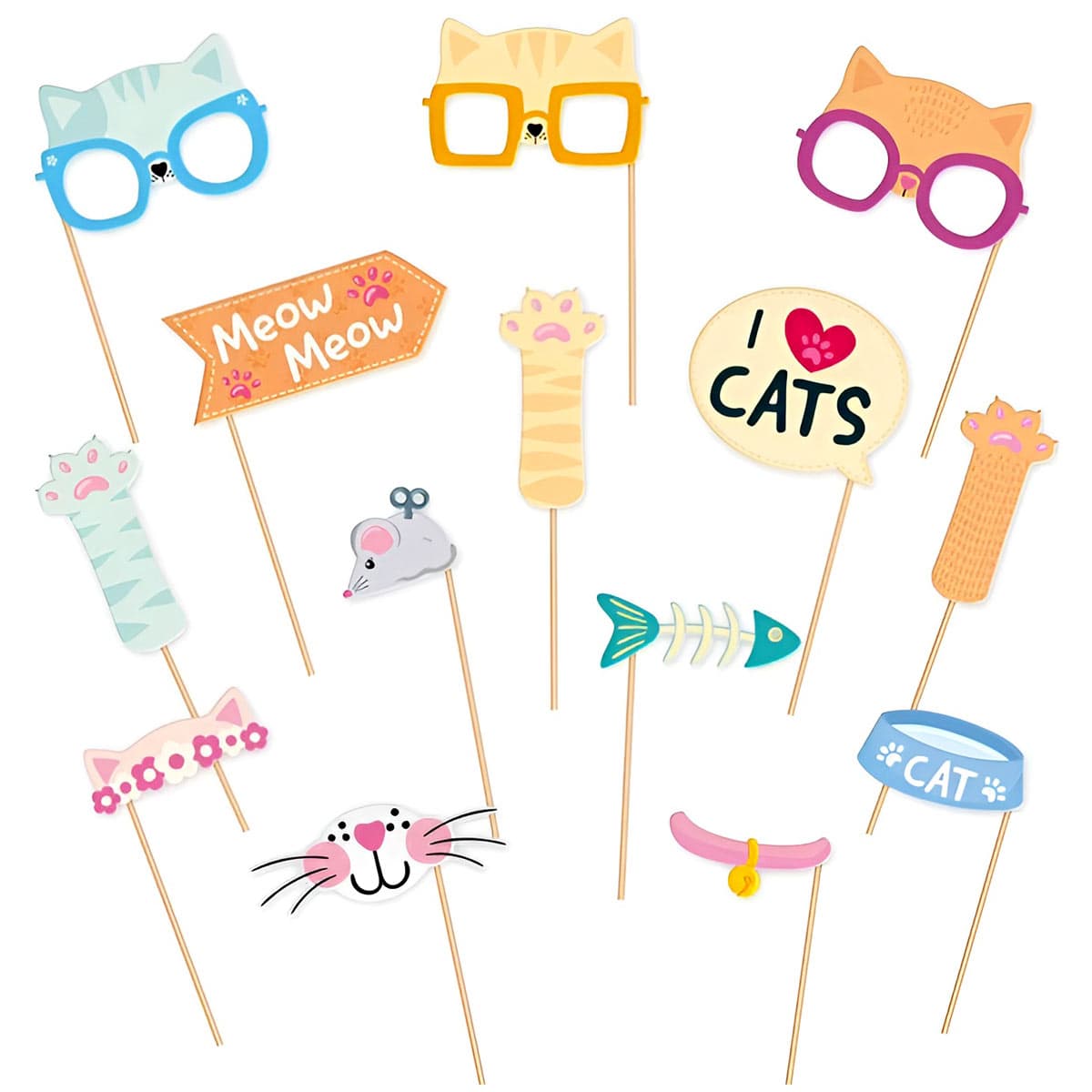 Photo Booth rekvisiitta - Kissat pastelli, 14kpl