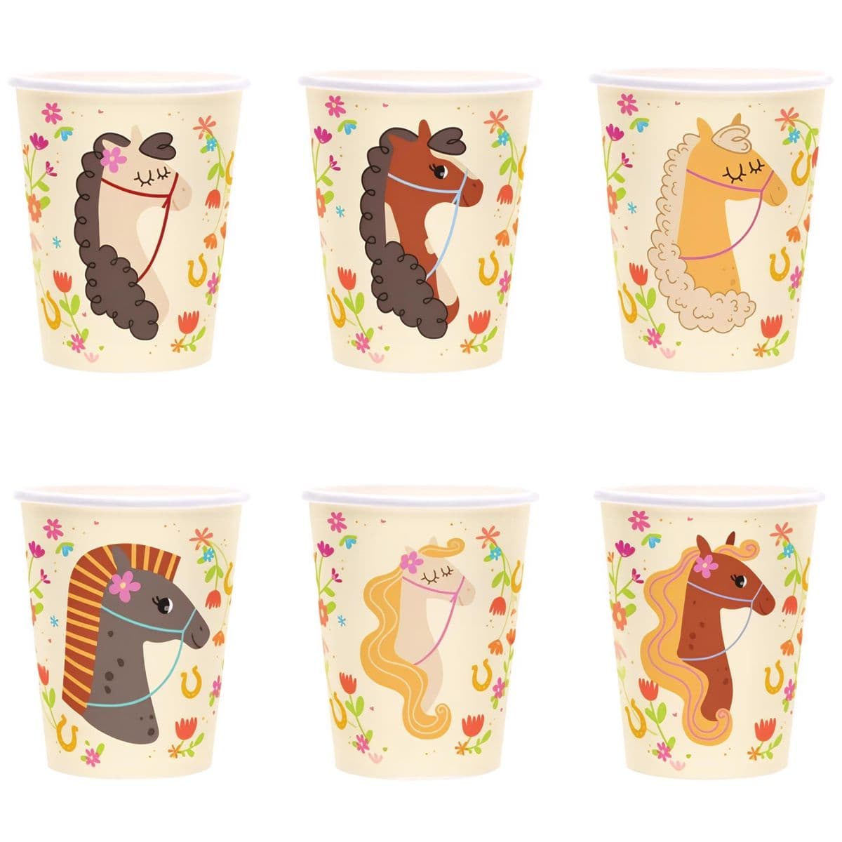 Pahvimukit - Söpöt hevoset, 220 ml, 6 kpl