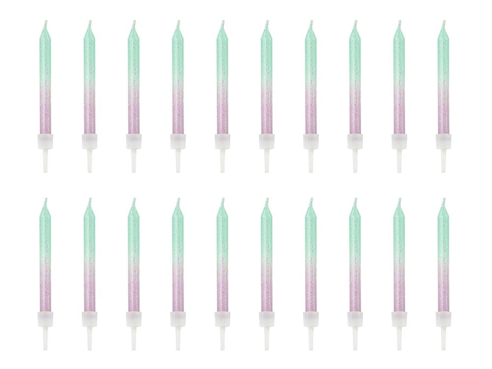 Kakkukynttilät, Minttu-violetti Glitter, 20kpl