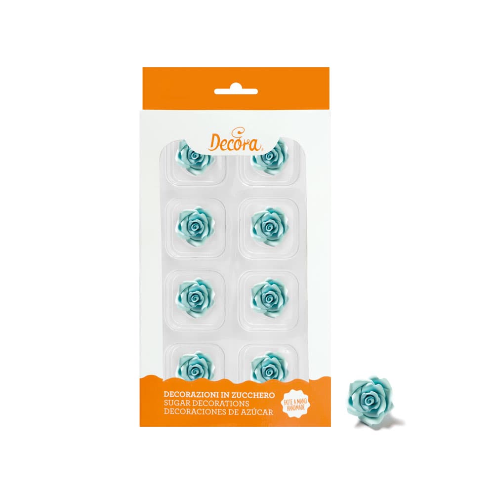 Syötävät sokerikoristeet - Vaaleansiniset ruusut, 2cm, 8kpl
