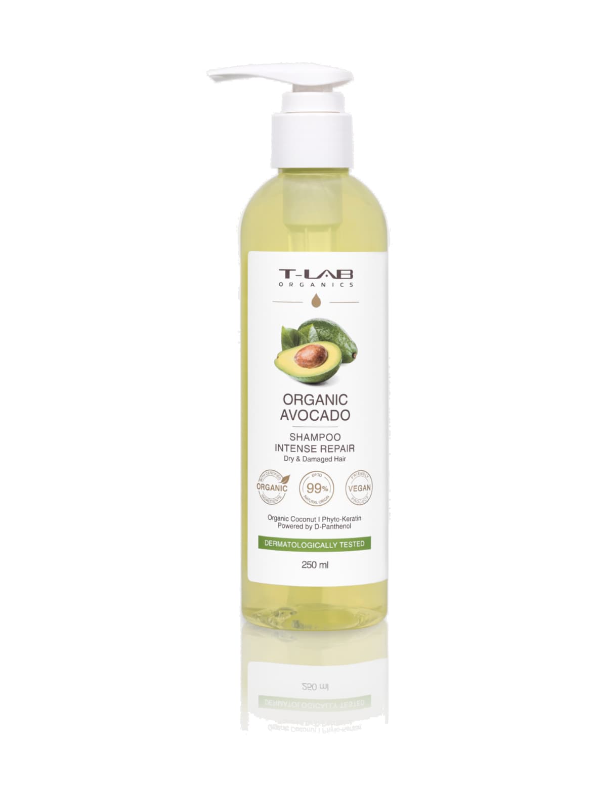 Organic avocado intense repair shampoo -kuiville ja vaurioituneille hiuksille 250ml – T-LAB Professional