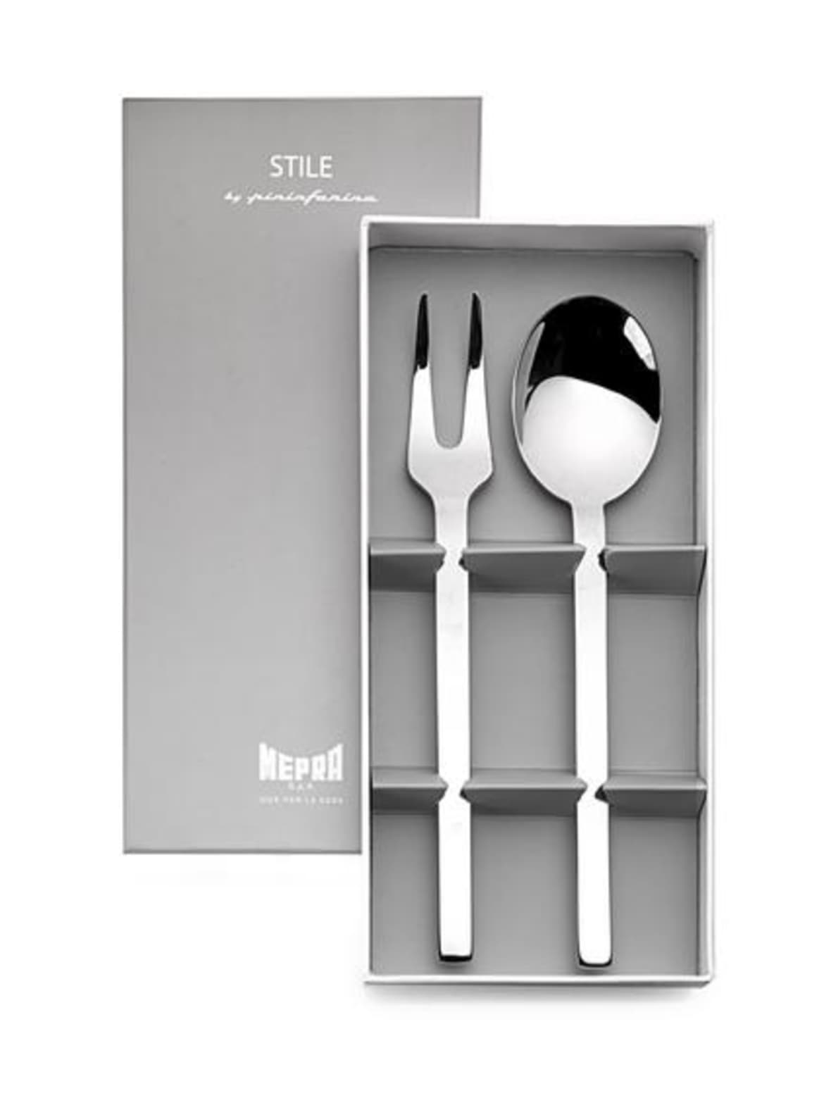 Stile by pininfarina-tarjoiluhaarukka ja-lusikka lahjapakkauksessa – MEPRA