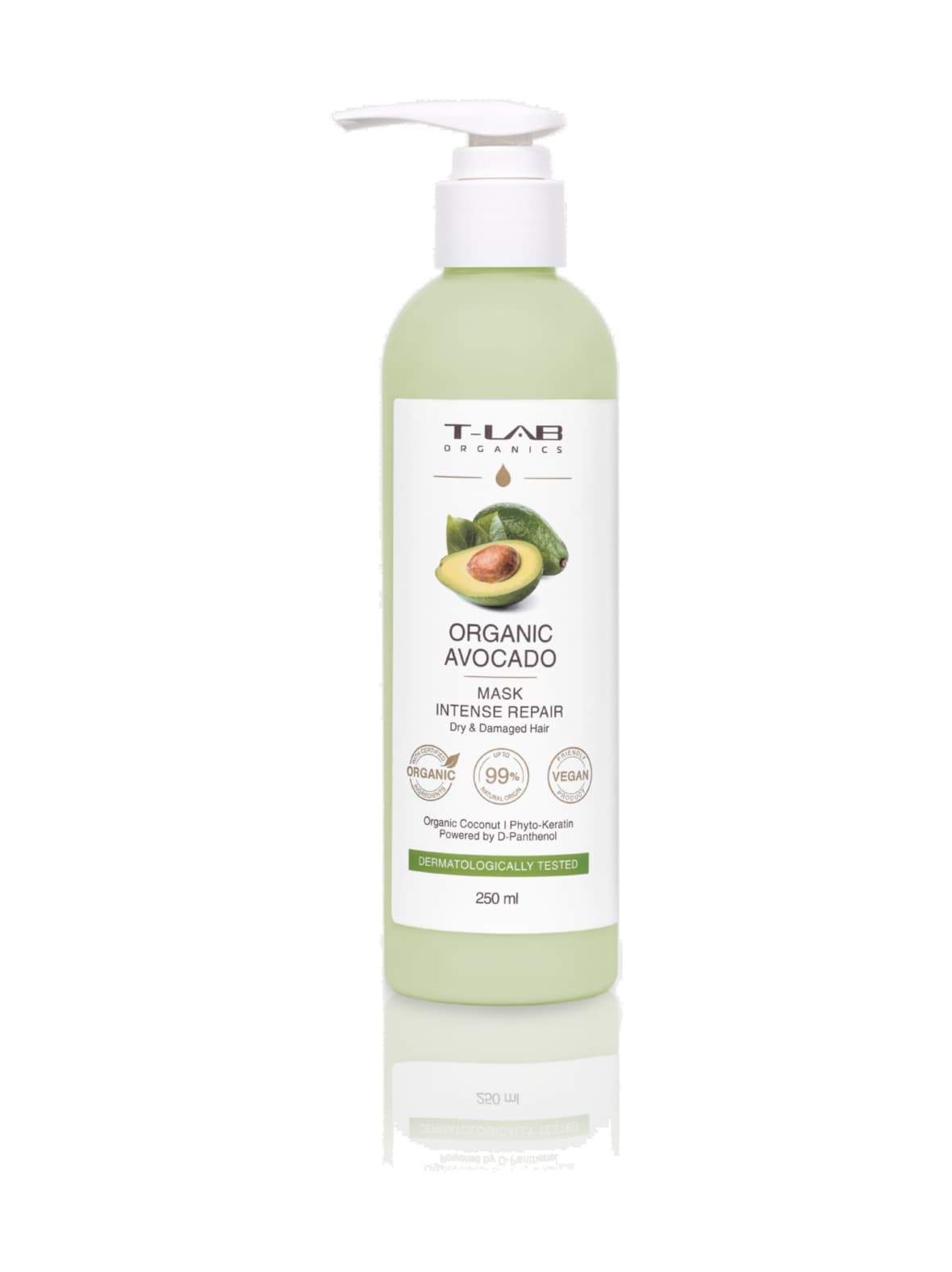 Organic avocado intense repair mask -hoitoaine kuiville ja vaurioituneille hiuksille 250ml – T-LAB Professional