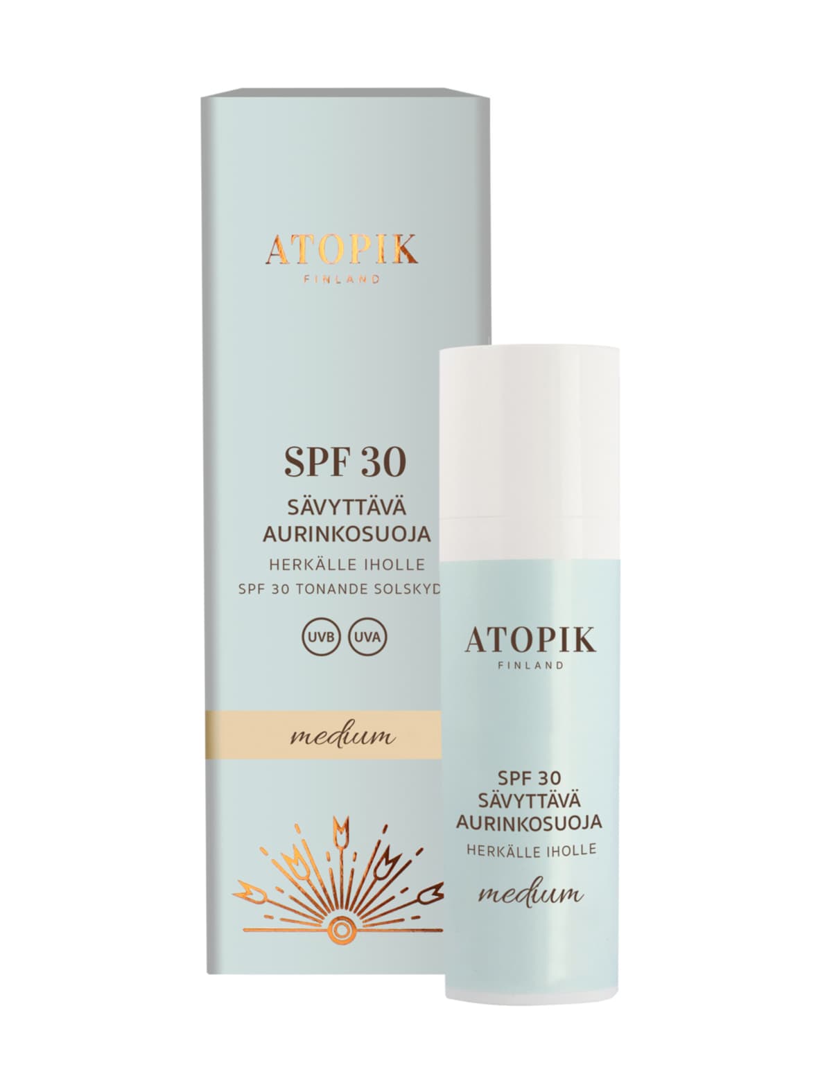 Atopik spf 30 sävyttävä aurinkosuoja medium, 30 ml