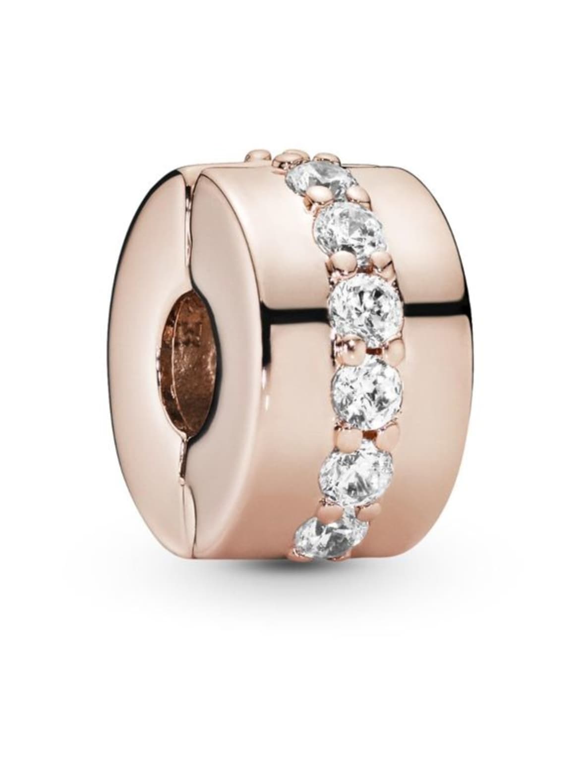 Säihkyvä rivi -välipala 14k rose gold-plated clip with clear cubic zirconia sparkling row spacer charm 781972cz – Pandora