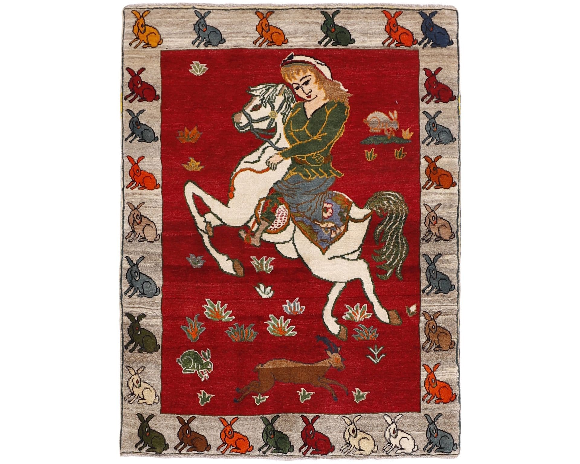 Old Figural Kashghai itämainen matto 110 x 148 cm – Rezas