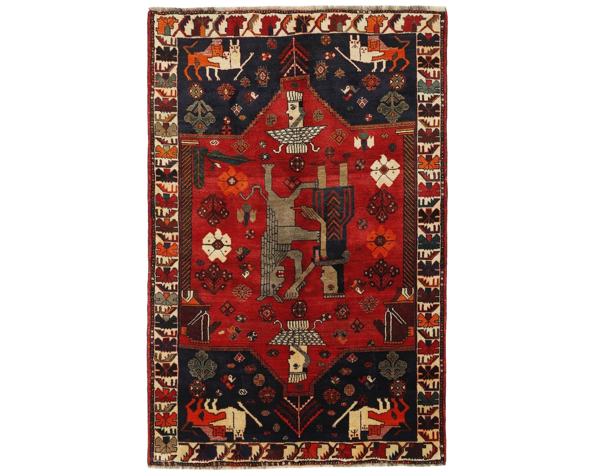 Old Figural Kashghai itämainen matto 155 x 240 cm – Rezas