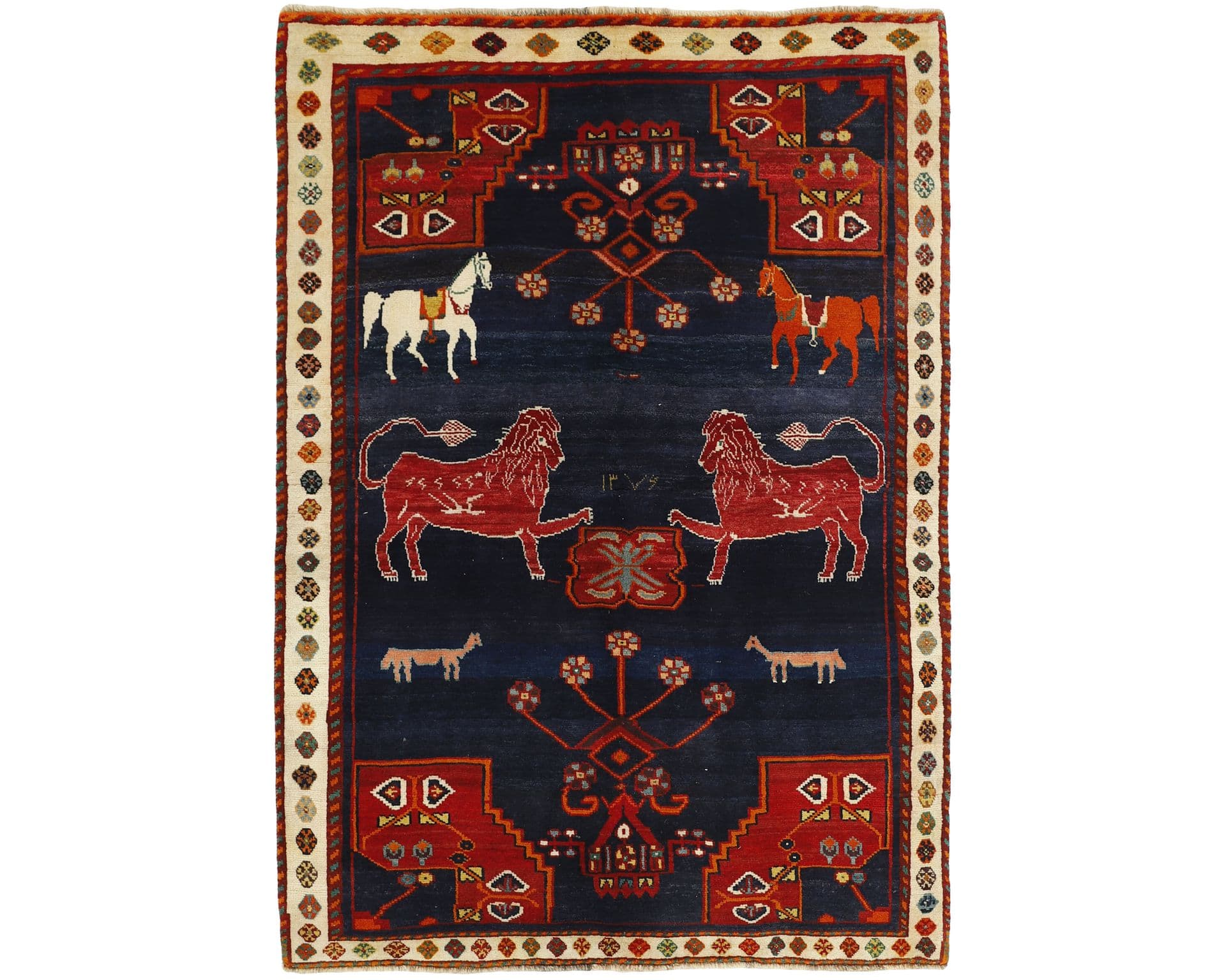 Old Figural Kashghai itämainen matto 152 x 220 cm – Rezas