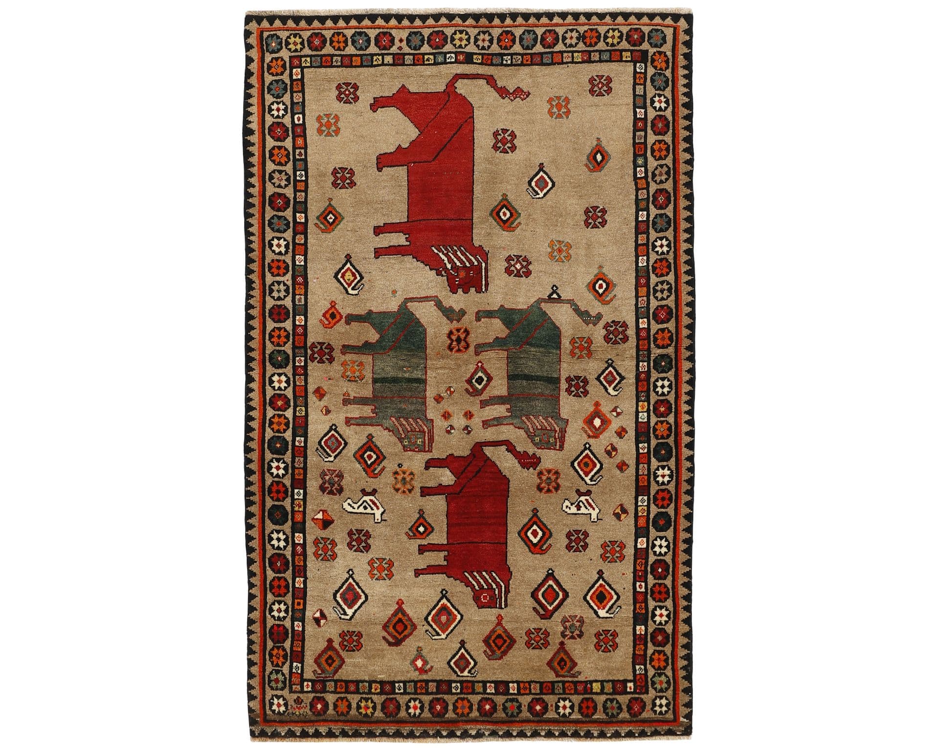 Old Figural Kashghai itämainen matto 135 x 223 cm