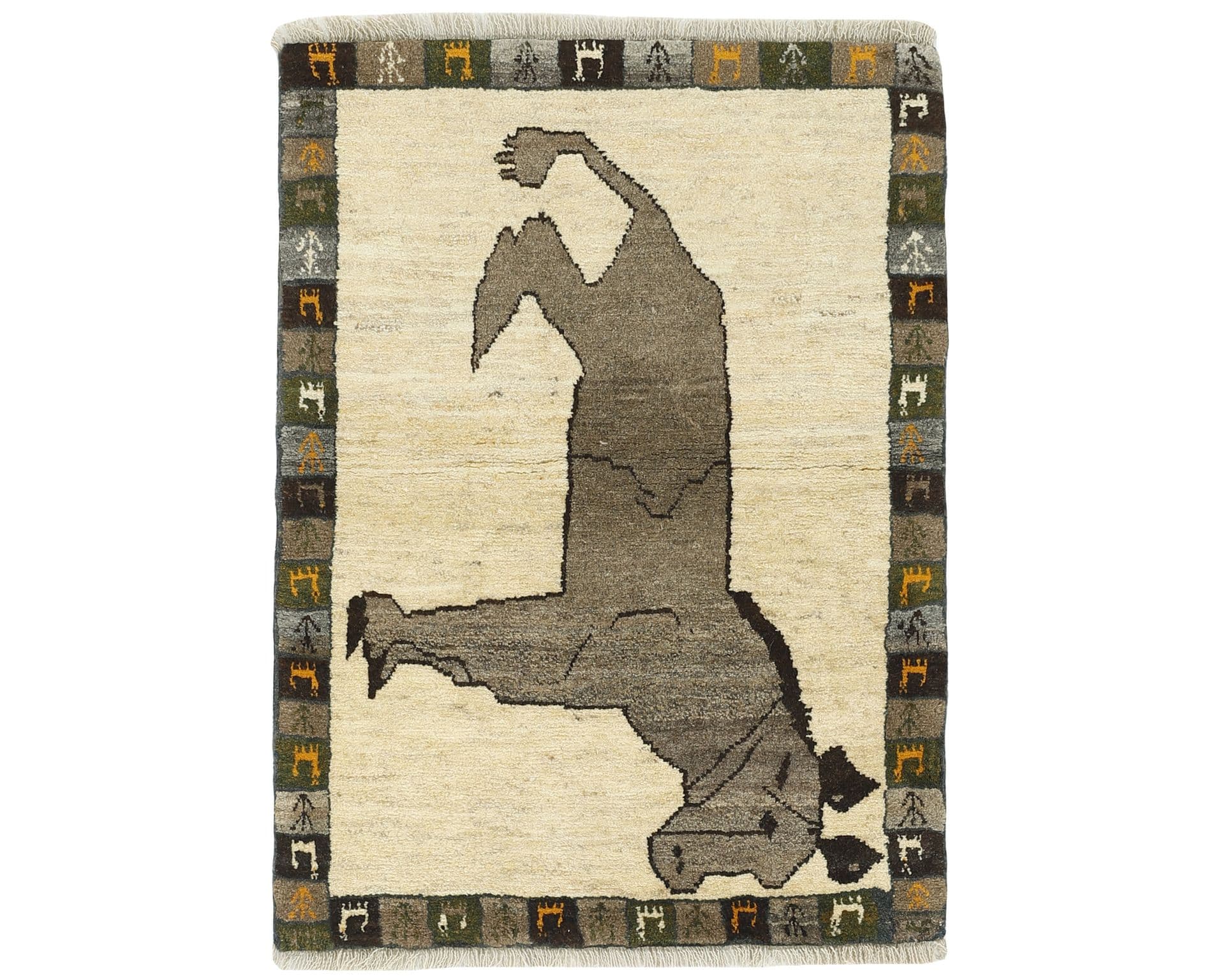 Old Figural Kashghai itämainen matto 88 x 124 cm – Rezas