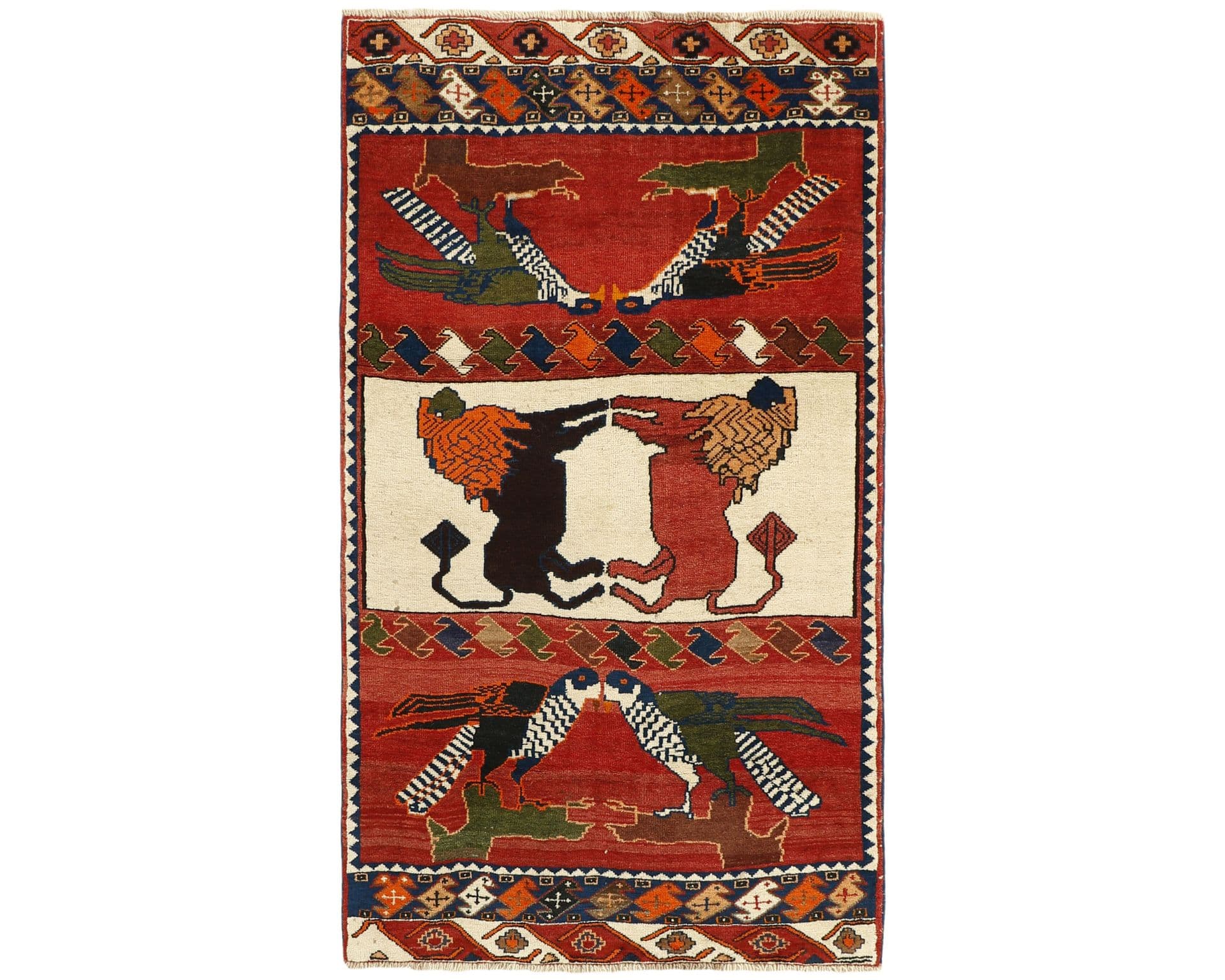 Old Figural Kashghai itämainen matto 106 x 194 cm – Rezas