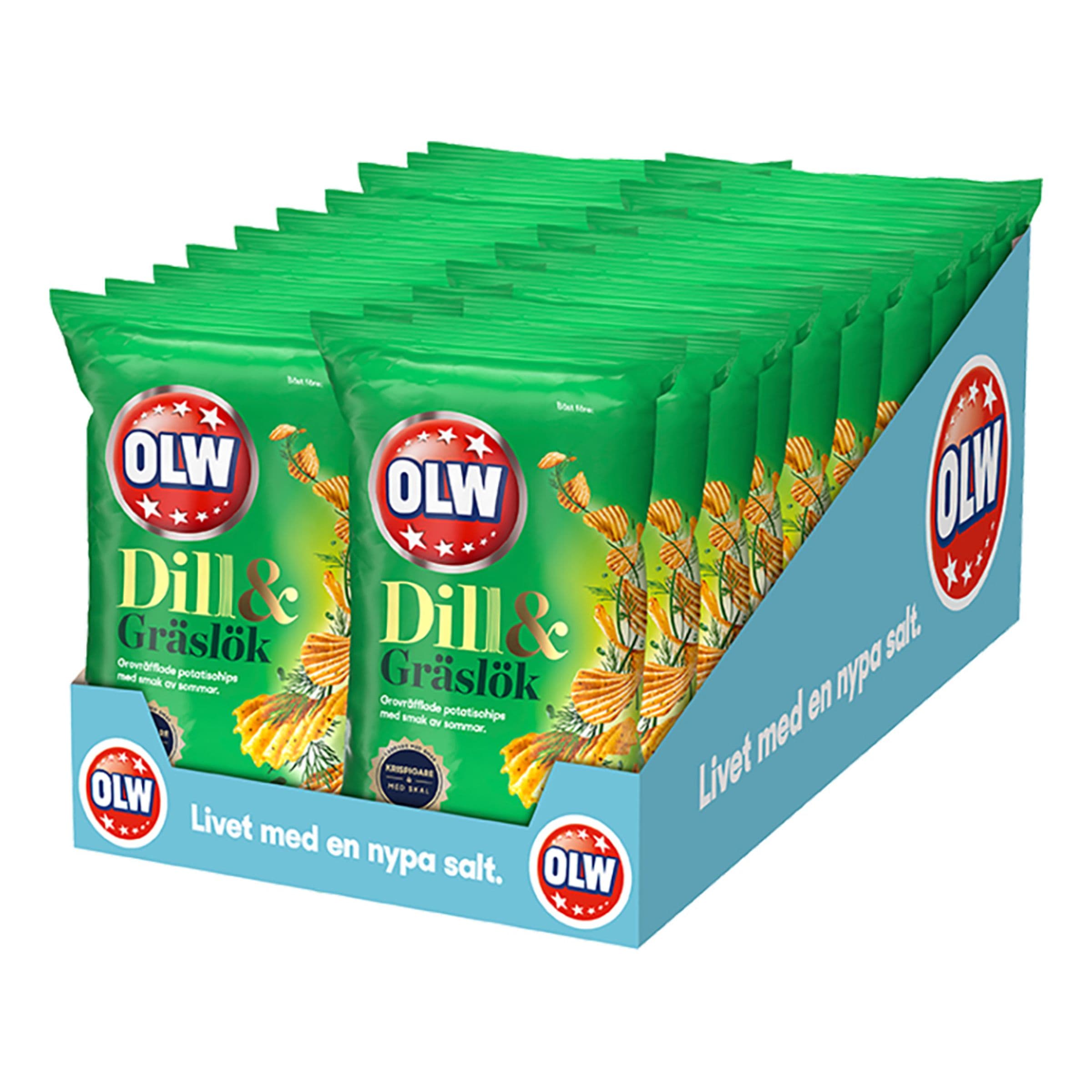 OLW Dill & Gräslök Chips Perunalastut Suurpakkaus - 20 x 40 g – ERT Godis Bulk