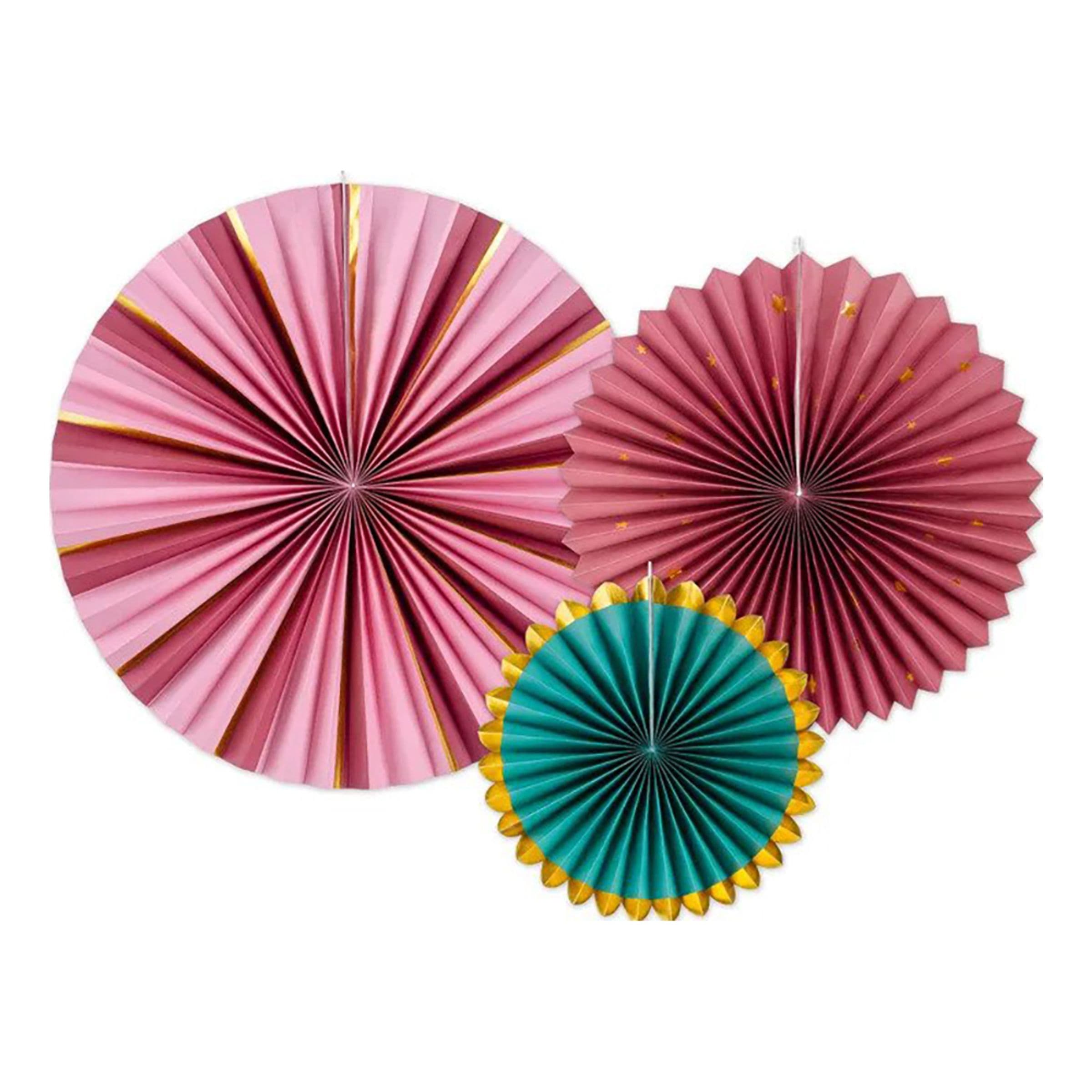 Paperiviuhkat Vaaleanpunainen/Vihreä - 3-pakkaus – PartyDeco