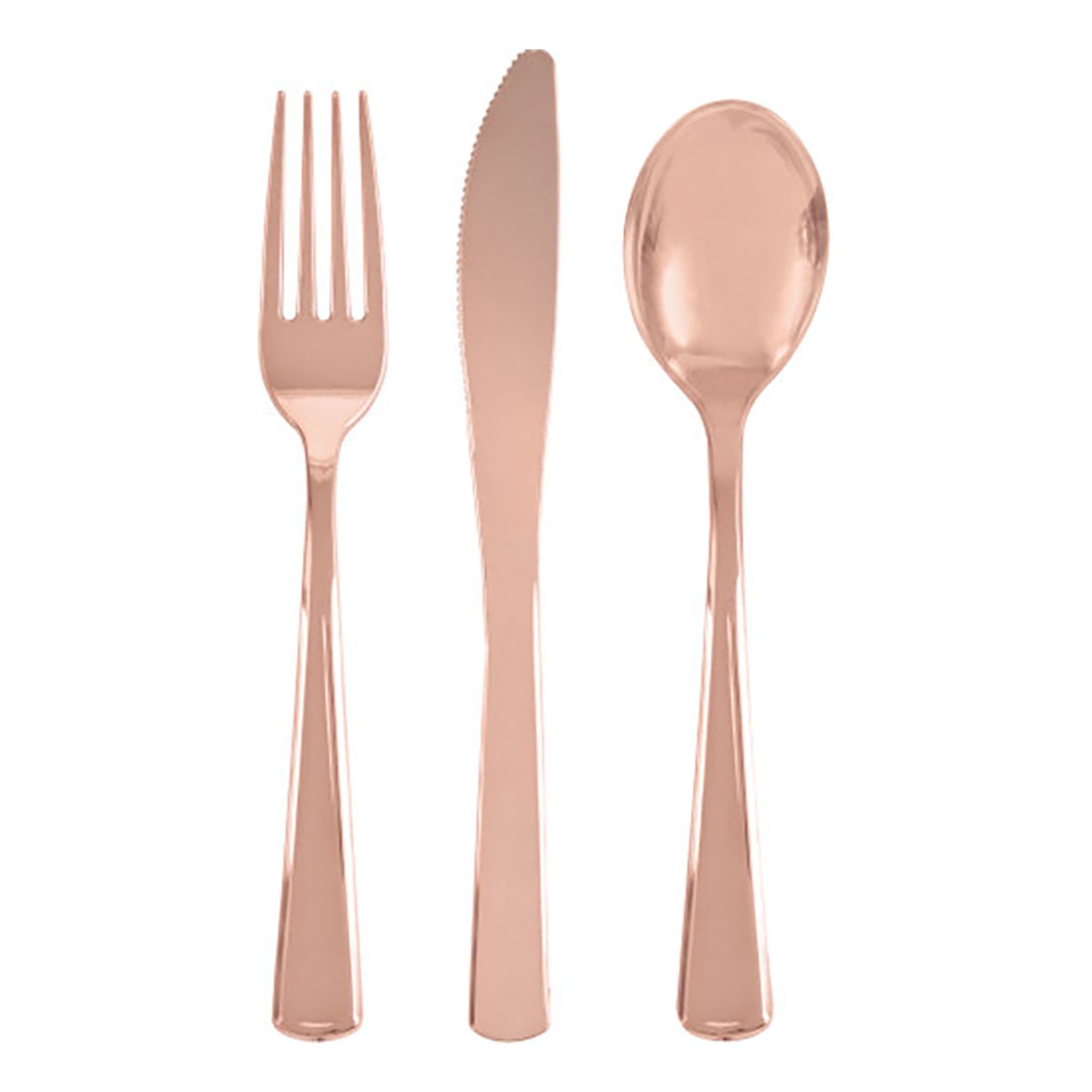 Muoviaterimet Ruusukulta - 18-pakkaus – Unique Party