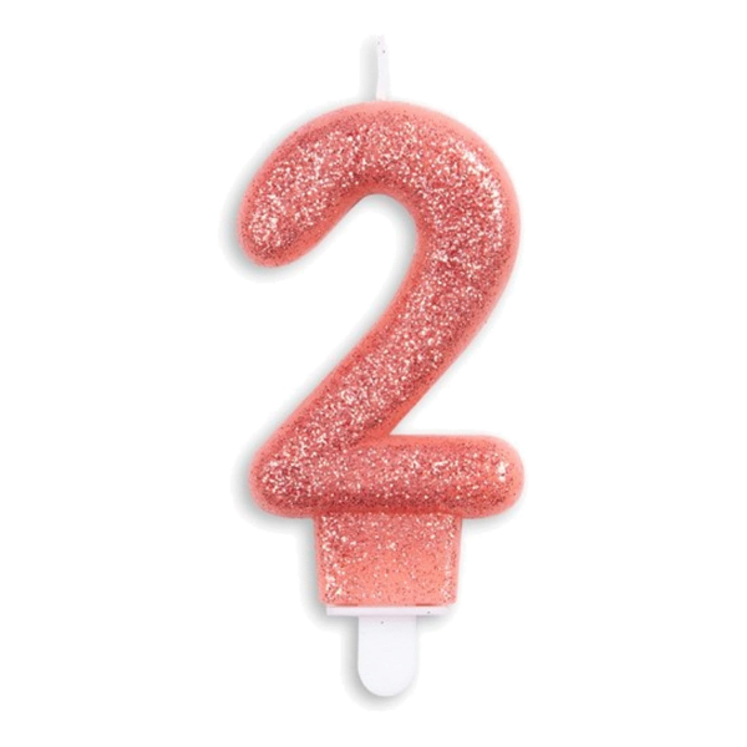 Kakkukynttilät Numero Kimalle Ruusukulta - Numero 2 – Globos Europe