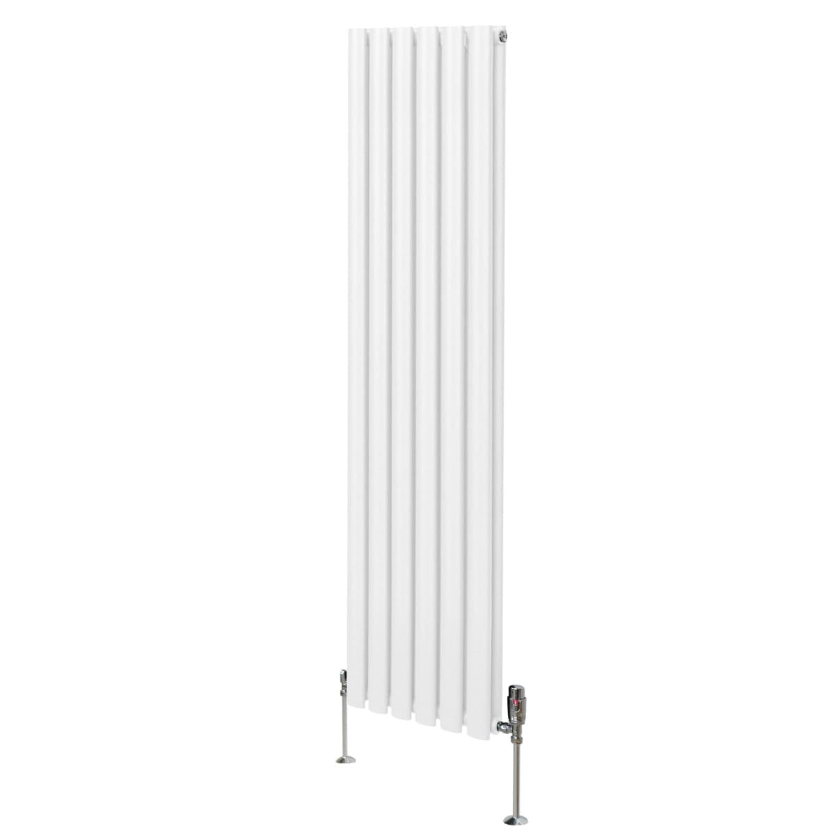 Soikea pylväspatteri ja venttiilit - 1600 mm x 360 mm – Valkoinen