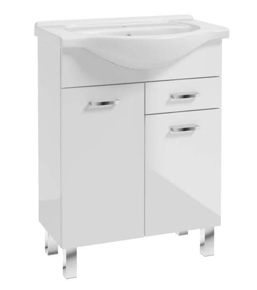 Vapaasti seisova kylpyhuoneen kaappi, jossa 65-paikkainen pesuallas jaloissa, valkoinen MEA