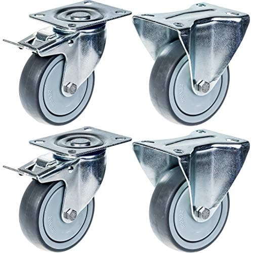 100mm 4 pyörä harmaa kumijarru ja kiinteä vahva 440kg kantavuus, 4 kpl:n sarja. – Parnells