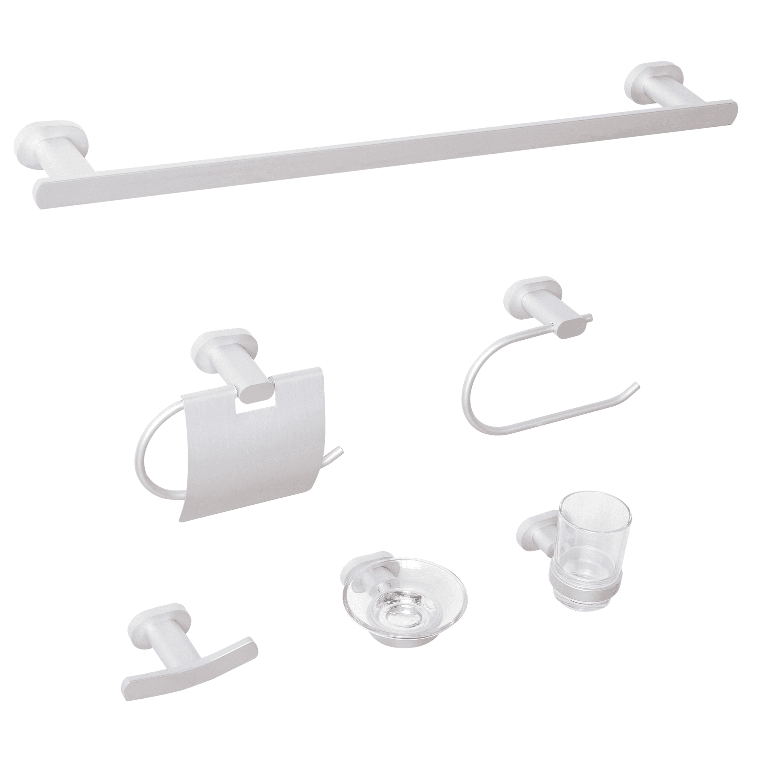 Kylpyhuoneen tarvikesetti 6 osaa TOCOPILLA pyyhetangoilla ja -koukuilla Hopea