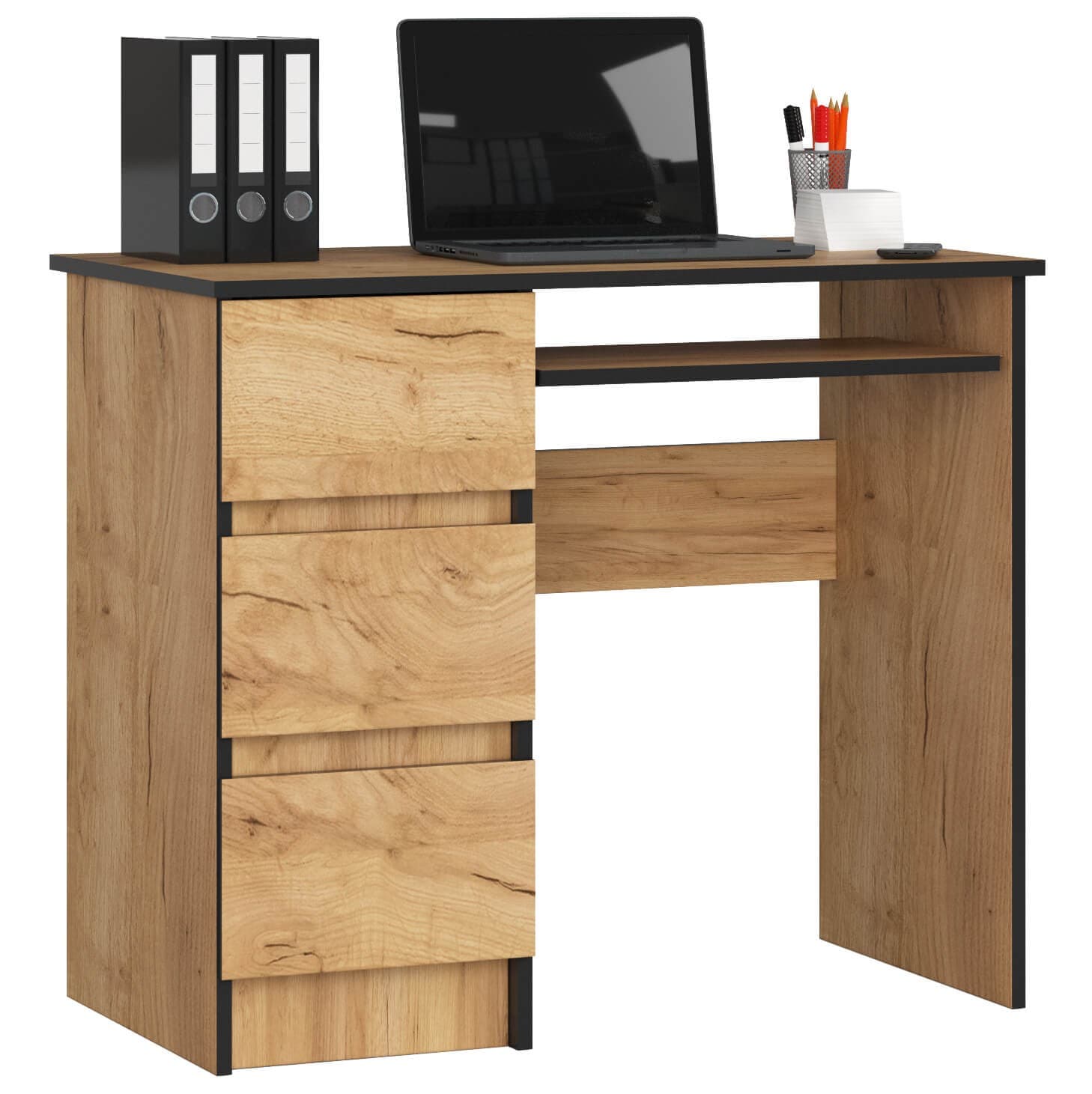 Akord Tietokonepöytä 3 laatikkoa Vasen Craft-tammi 90x50x77