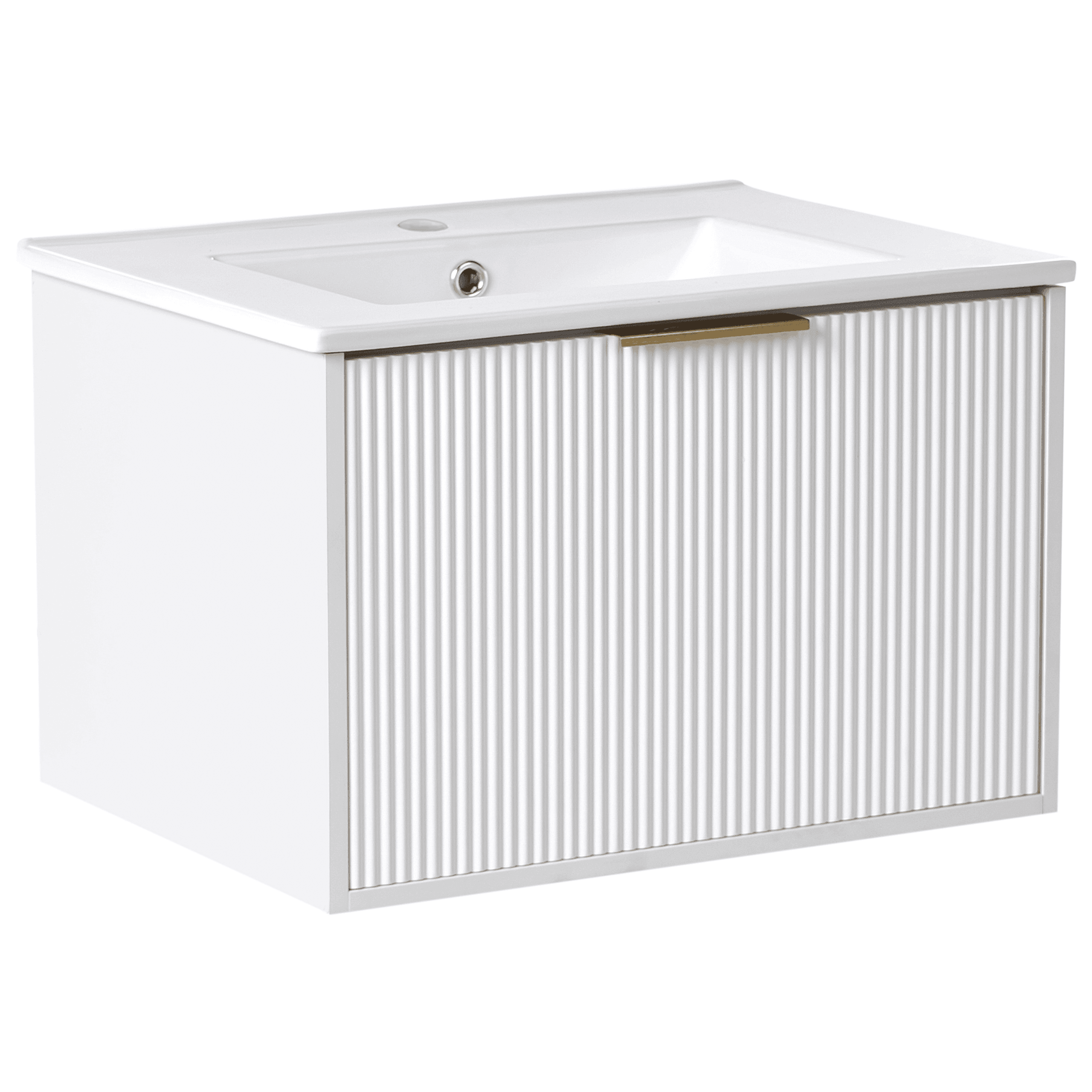 Seinäallaskaappi pesualtaalla kullanvärisellä kahvalla TILCARA 60 cm Valkoinen – Beliani