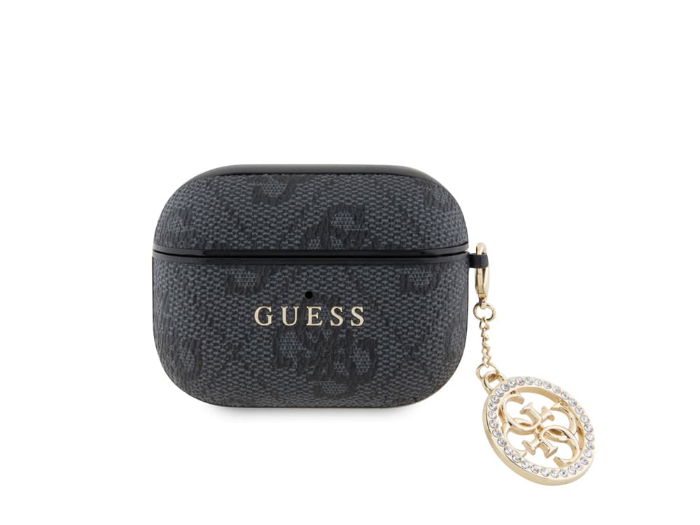 AirPods Pro 4G -kuulokkeiden kotelo, jossa kimalteleva ja strasseilla koristeltu riipus – Guess