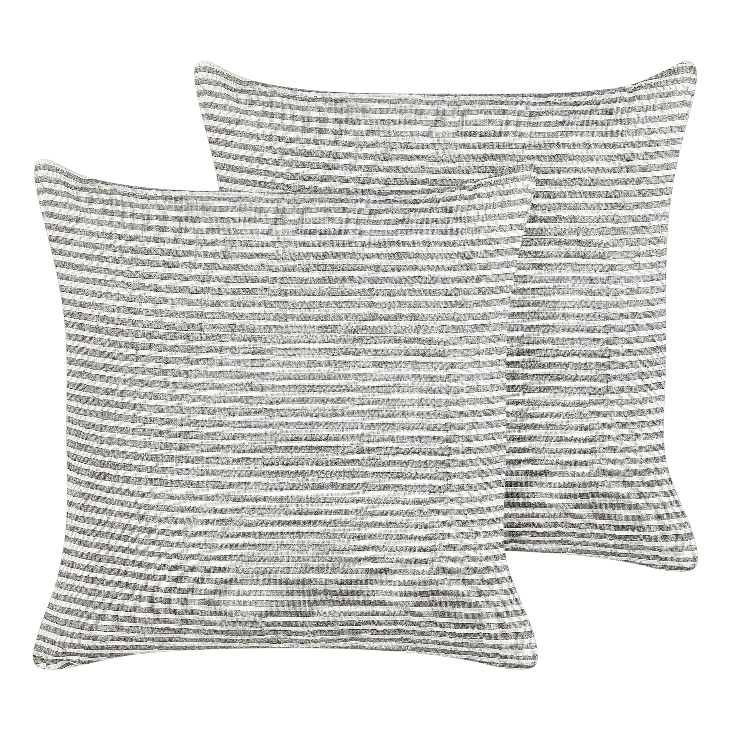 Koristetyynysetti 2 kpl KANPAS pellava 50 x 50 cm Harmaa Raitakuvio