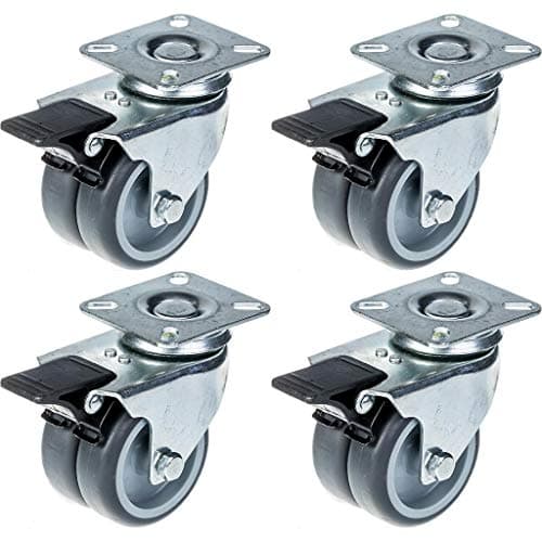 75mm 3 kaksoispyöräinen harmaa kumipyörä jarrulla 400kg kantavuus, 4 kpl:n sarja. – Parnells